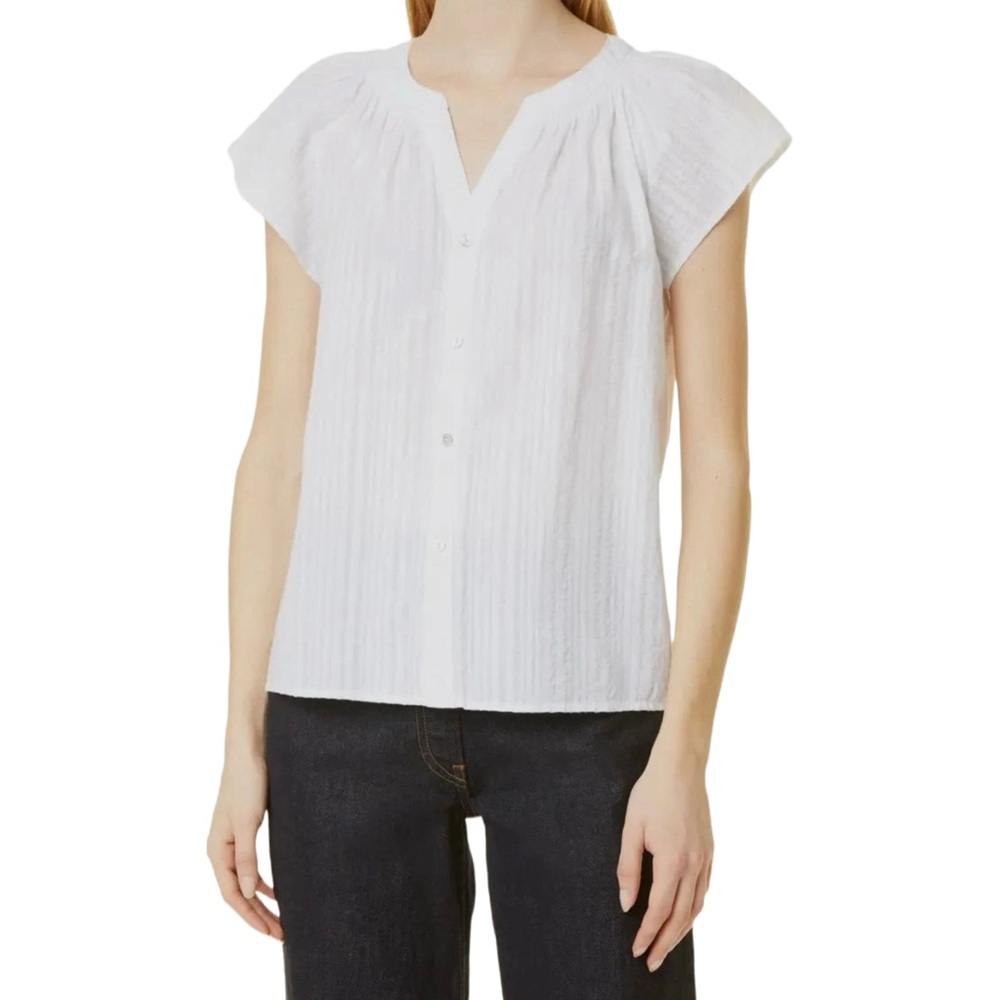 Rails White Short Sleeve Button Front Blouse
